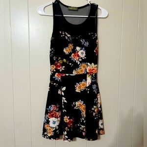 Brat Star Black Sweetheart Black Floral Dress